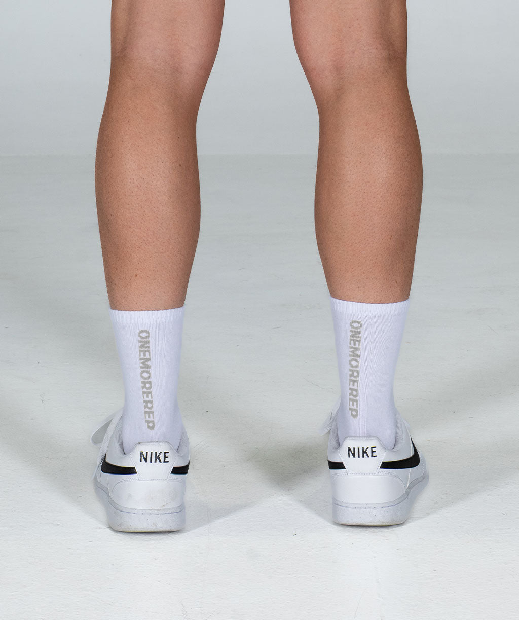 OneMoreRep Crew Socks White/Grey