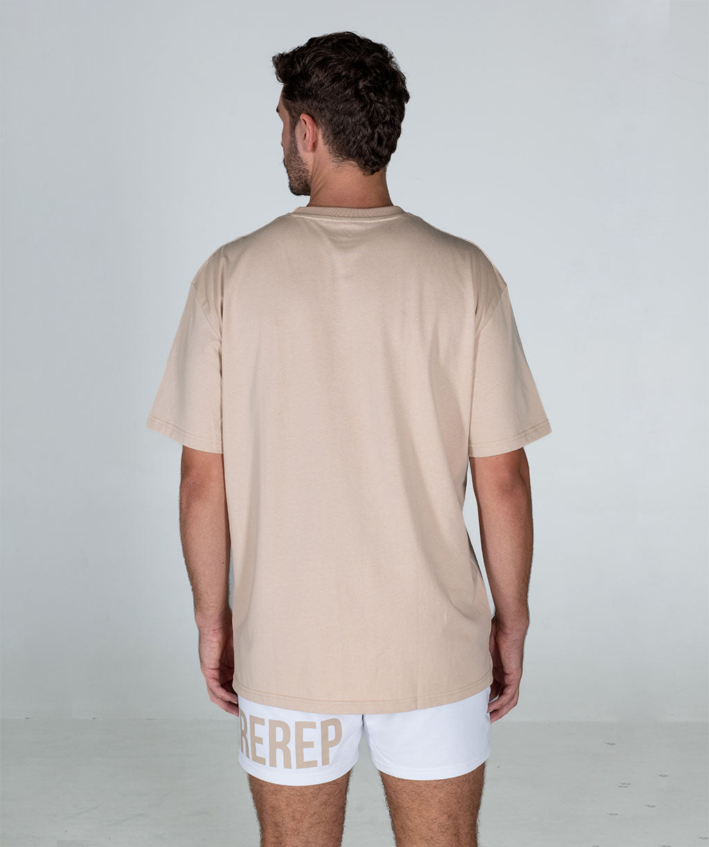 Minimalist Oversized Brace Tee Almond/Tonal