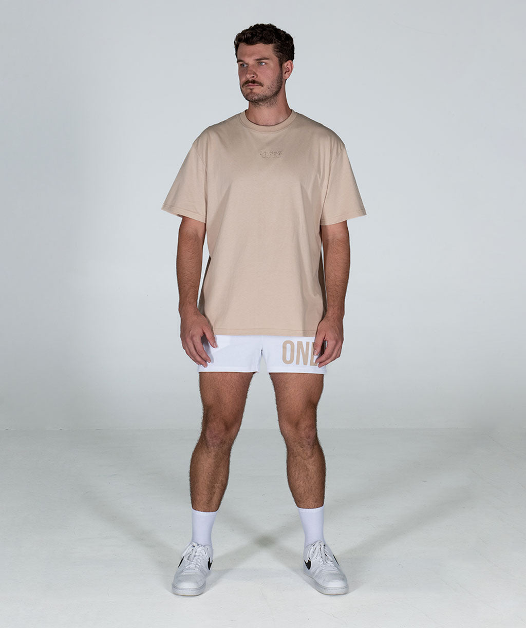 Minimalist Oversized Brace Tee Almond/Tonal