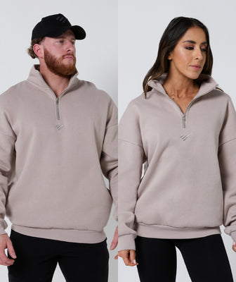 Strength Club Oversize Zip Jumper Stone